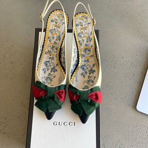 Gucci white black Sackville slingback kitten heels